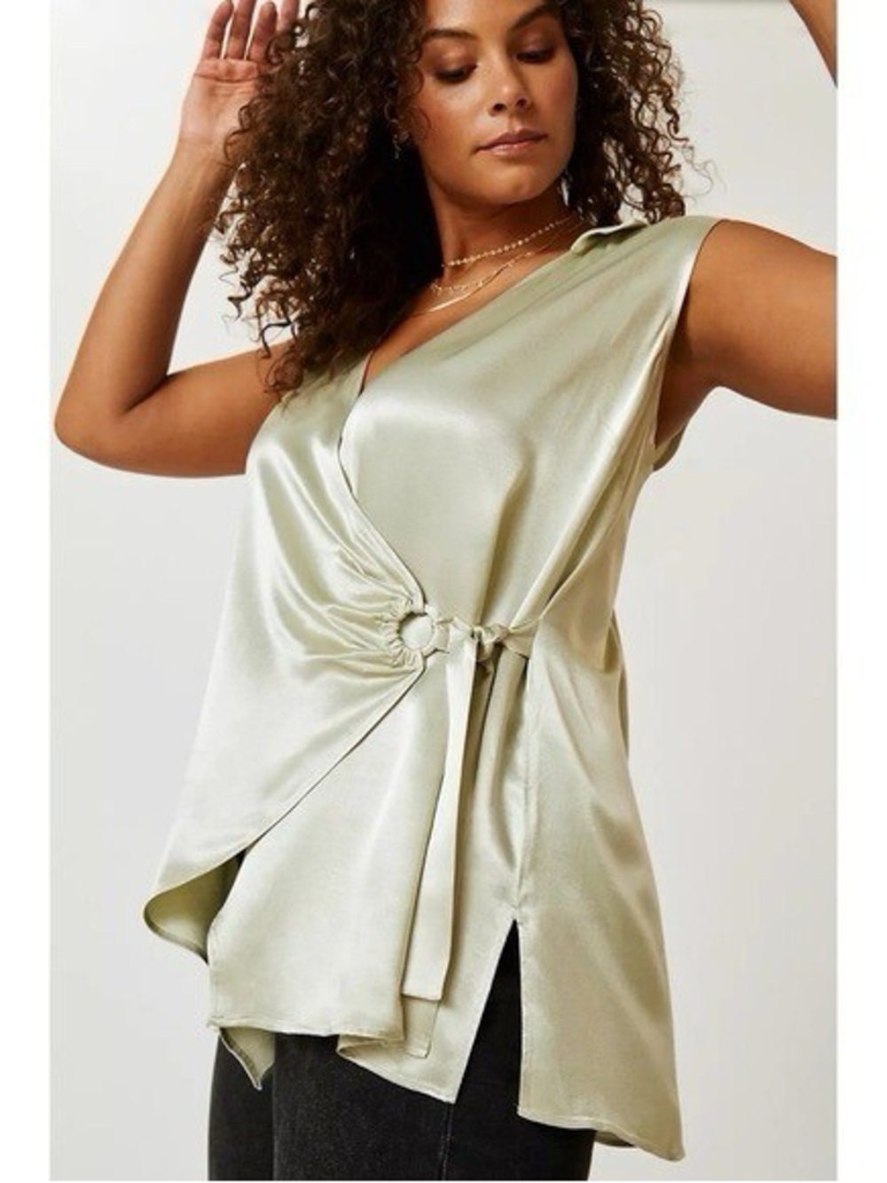 Anthropologie Iridescent Wrap Vest Blouse Mint NWT 1X